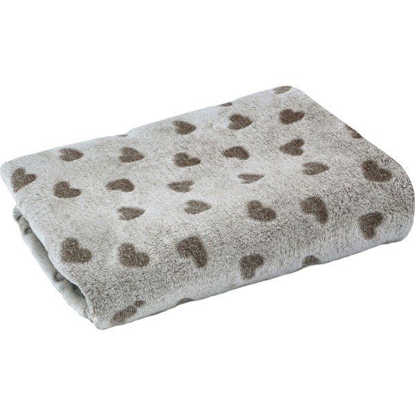 Manta gris corazones marrones, 100 x 70 cm